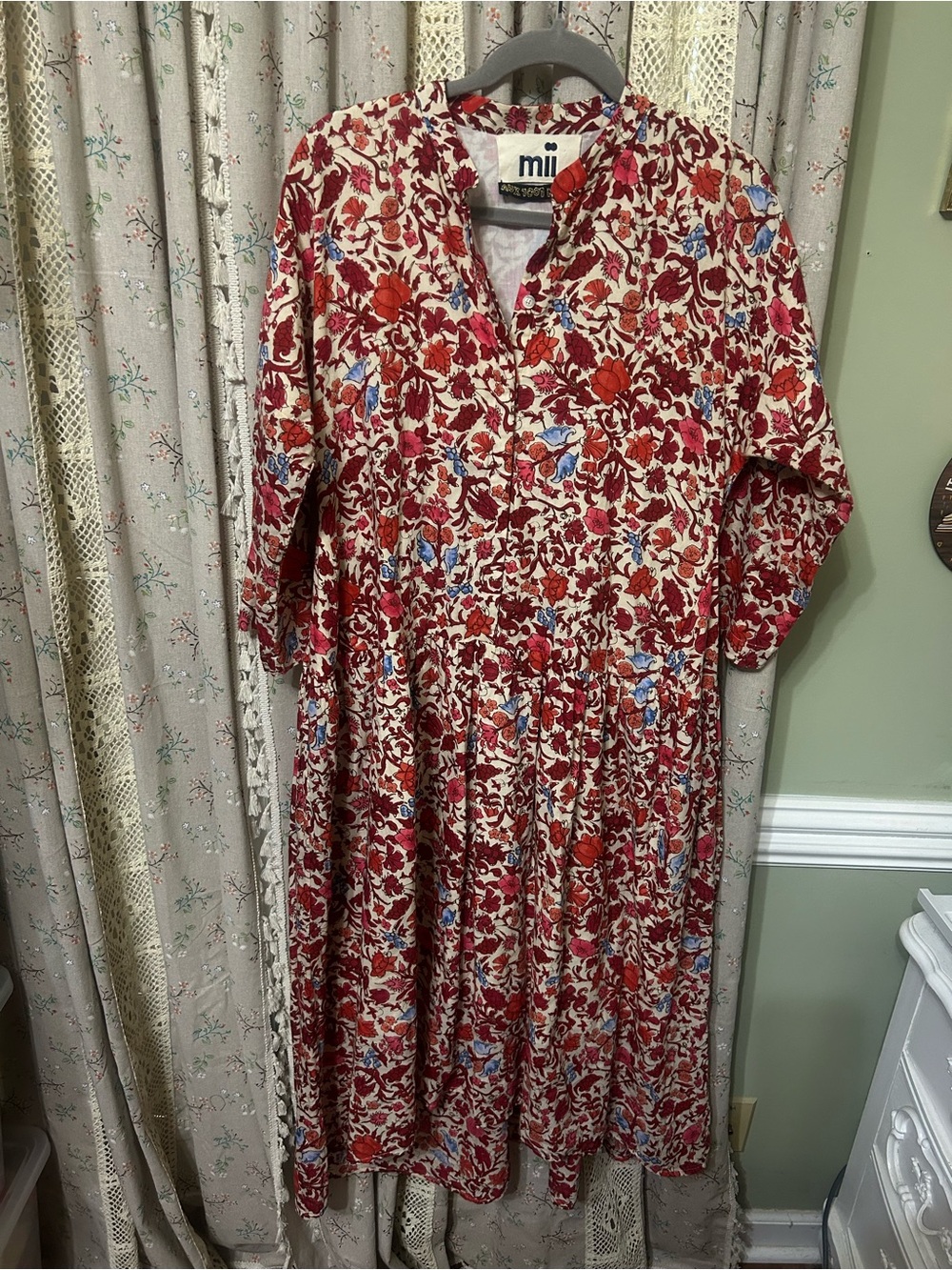 Mii Aux 1001 Nuits Floral Cotton Midi Dress M Handmade India Boho